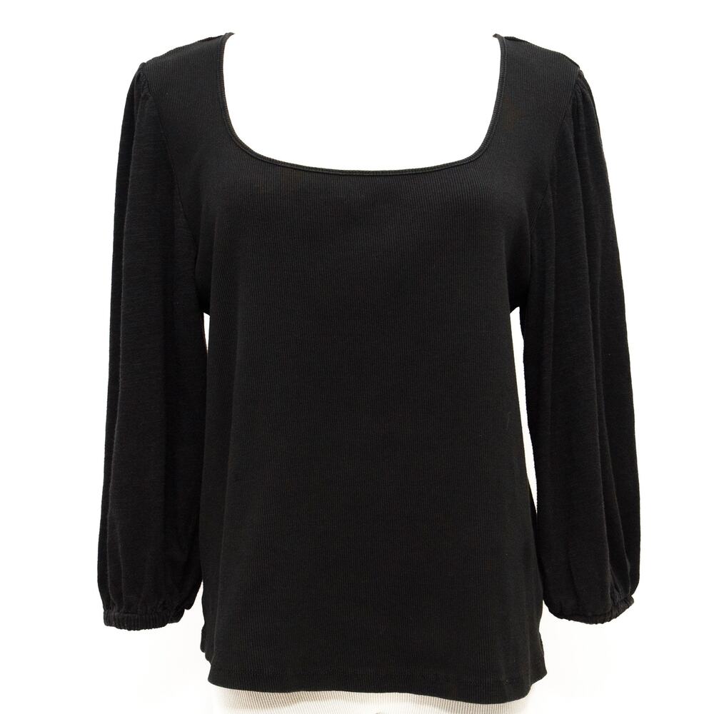 Sanctuary 3/4 Puff Sleeve Black Scoop Neck Knit Top Size XXL